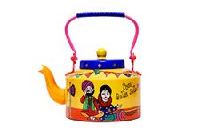 A Krazy Mug Hand Painted Colourful Décorative Traditional Punjabi Couple Theme Design Desi Tea Chai Aluminium Kettle (1.25 L)