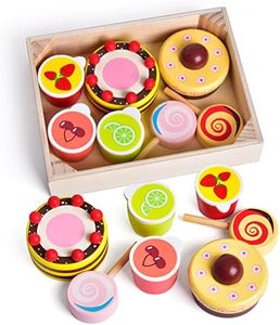 8 PCs Wooden Play Food for Kids Kitchen, Pretend Play Food Wooden Dessert Play Set for Kids, Toddler Toys for 2-4 Year Old Girls Boys Christmas Birthday Gifts