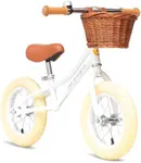 ACEGER 12" Kids Balance Bike with Basket, Toddler Bicycle for Early Learning Leg Strength and Steady Balancing, Durable Frame&Tool-Free Adjustable Seat, Gift Bike for 2-5 Kids, No Brake(Vanilla)