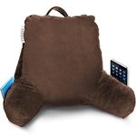 Nestl Reading Pillow Standard Bed Pillow, Back Pillow for Sitting in Bed Memory Foam Chair Pillow, Reading & Bed Rest Pillows Chocolate Brown Back Pillow for Bed, Bed Chair Arm Pillow with Pockets
