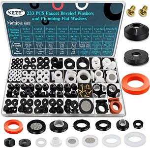 KEZE 233 pcs Faucet Beveled Washers and Plumbing Flat Rubber Washers with Brass Bibb Screws Assortment Kit for Assorted Faucets Stem Worn Out Plumbing Water Hose Leak Repair Black