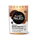 Planet Paleo Organic Bone Broth - Ancient Mushrooms (225g, 25 Servings) - Organic, Grass Fed, High Protein, with Reishi, Cordyceps, Lion's Mane and Shiitake - Adaptogens for Healthy Defences