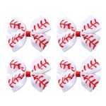 4PC Baseball Hair Bow Clips for Baby Girls Women 4 Inch White Softball Cheer Hair Accessories