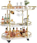 GAOMON Gold Bar Cart, 3 Tier Bar Carts with Wheels, Rotated Bar Cart with Wine Rack and Glass Holder, Bar Serving Cart for Living Room, Kitchen, Dining Room