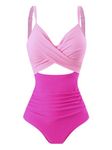 Sharmu Women's One Piece Swimsuits Sexy Cutout Tummy Control High Waisted Bathing Suits(Pink,L)