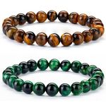 Chriscoco Mens Bracelets 8MM Beaded Bracelets for Men Women Stretch Beads Bracelet Tigers Eye Bracelet Lava Rock Stone Bracelets Matching Bracelets for Couples Natural Stone Beaded Bracelets