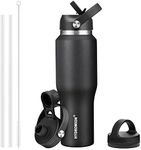 HYDROWION 32oz Stainless Steel Water Bottle(Cold for 48 Hrs, Hot for 24 Hrs),Double Wall Vacuum Insulated Water Bottle with Straw Lid, Spout Lid and Flex Cap, Fit in Any Car Cup Holder,Black