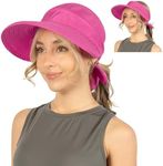 SUN CUBE Women Sun Hat for Outdoor UV Protection, Wide Brim Sun Hat Ponytail, Convertible Zip-Off Beach Hat Visor for Golf Gardening Pool Travel, Foldable Summer UPF50+ Visor Hat, Fushia Pink