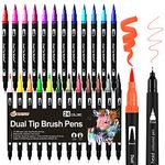 Dual Tip Brush Pens: Felt Tip Pens Set 24 Colors Colouring Pens Art Markers for Kids Adults Colouring Book, Art Supplies Fineliner Tip Brush Marker for Drawing Sketching Design Calligraphy Painting