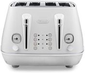 De'Longhi Distinta Moments 4 Slice Toaster CTIN4003.W, Dual Control Panel, Extra-lift, Removable Crumb Trays, 6 Browning Levels, Sunshine White