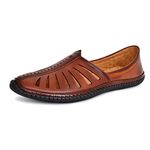 JHAMNANI 5082 Men's Loafer Stylish Ethnic Peshawari Nagra Mojadi Sherwani Sandals Wedding Latest Kolhapuri Brown Tan Black Shoes for Men Size 8 UK