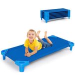 Costzon Daycare Cots for Kids, Pack of 6, 51” L x 23” W Stackable Nap Cots with Easy Lift Corners, Ready-to-Assemble, Preschool Classroom Daycare Beds for Sleeping, Resting, Naptime (Dark Blue)