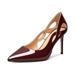 Mettesally Womens High Heel Pumps Pointed Closed Toe Heeled Shoes Stiletto High Heels Slip On Cross Strap Dress Party Shoes, Burgundy, 8