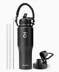 Trebo 32oz Water Bottle with Paracord Handle,Double Wall Vacuum Stainless Steel Insulated Tumbler Flask with Straw Spout Lids,Leakproof Keep Cold & Hot,Fit in Any Car Cup Holder,Black