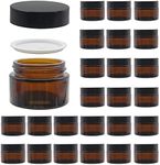 BPFY 24 Pack 1 oz Round Amber Glass Cosmetic Jars with Lids And Inner Liners, Travel Glass Jars, Refillable Cosmetic Containers for Ointments, Lotion, Lip Scrub, Makeup, Eyeshadow, Slime, Paint, Amber 1oz