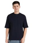 Amazon Brand - Symbol Men's Fit Solid Short Sleeve Oversized Round Neck Waffle T-Shirt (SYM-M-A24-TS-200_Navy S)