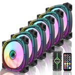 120mm PWM RGB Case Fan with Fan Hub and Remote,Motherboard Aura SYNC,Speed Control,RGB Fan for PC Case Desktop-6 Pack