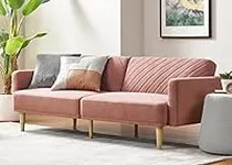 mopio Chloe Futon Sofa Bed, Convertible Sleeper Sofa with Tapered Wood Legs, 77.5" W, Small Splitback Sofa for Living Room, Twin