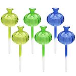 MYMULIKE 6 Pack Self-Watering Devices for Plant, Automatic Watering Globe Spikes with 1 Cleaning Brush, Hand Blown Clear Glass Plant Water Drippers for Indoor Plant Pots, Outdoor Garden Use