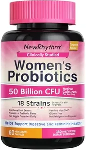 NewRhythm Women's Probiotics, Organic Cranberry for Women's Vaginal Health, 50 Billion CFU 18 Strains, Probiotics and Prebiotics, Support Digestive Health, 60 Vegan Capsules