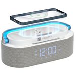 Portronics String 16W HD Sound Bluetooth Speaker with 15W Wireless Charging, RGB LED Lights, Digital Clock with Alarm Setting, Built-in White Noise, USB/SD Card/AUX in, Type C Charging(White)