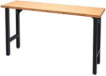 Goplus 65" Bamboo Top Work Bench, Heavy-Duty Steel Garage Workbench Triangle Reinforcement Work Table Hardwood Workstation, Easy Assembly