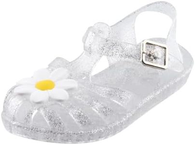 TANDEFLY Girls Jelly Sandals Mary Jane Flats Kids Baby Character Princess Dress Costume Ballet Beach Sandals, T3-white, 7 Toddler