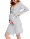 SWOMOG Women's Maternity Nursing Robe Pregnancy Breastfeeding Bathrobes 3 in 1 Labor Delivery Nightgowns Gray