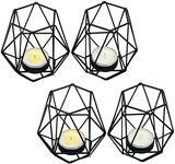 Lily's Home Set of 4 Hexagon Geometric Iron Hollow Tea Light Candle Holders - Perfect for Home & Living Room Decor, Fireplace Mantel, Table Decor and Christmas Party Ornaments - Black Metal Holders