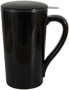 YINUOWEI Tea Cup with Infuser and Lid, 20oz Mug with Handle for Steeping Loose Leaf Tea, Dishwasher and Microwave Safe, Ceramic Strainer Cup Gifts for tea Lovers, Black