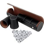 Belle Vous 5 Pack Black Leather Dice Cup Set with 25 Dice & Transport Case - Professional Quiet Dice Shaking Cups Ideal for Party Games, Board Games, Liars Dice & Other Dice Games