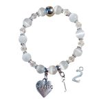 Handmade Diabetic Diabetes Type 1 or 2 Awareness Bracelet Silver Clear Stretch Beaded Charm Hope Heart Bracelet