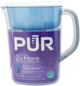 PUR 7-Cup Water Pitcher, 1 Genuine Filter, Cleaner, Great-tasting Water, Dishwasher Safe, Powerful, Faster Filtration, LockFit Cap Design - White