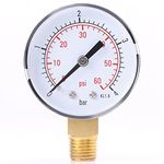 FTVOGUE Mini Low Pressure Gauge 1/4" NPT Brass Side Mount Gauge for Fuel Air Oil Or Water 0-4bar / 0-60psi NPT