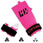 LYFTRX Carbon Fiber Hand Grips for Weightlifting, Cross Training, Pullup, Muscle Ups - No Hole Fingerless Grip, Gymnastics Fit, Men/Women Lift Gloves, Protects Palms & Enhances Grip, Pink, Medium