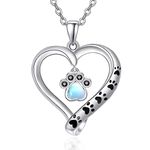 KINGWHYTE Paw Necklace for Women 925 Sterlings Silver Moonstone Dog Cat Pet Paw Black CZ Paw Print Love Heart Pendant Necklace Adjustable Charm Necklace Jewellery Gift for Women Girls Daughter Mum