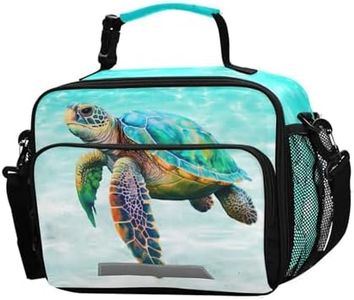 Sea Turtle Teal Lunch Box for Boys Girls Insulated Lunch Bag Kids Cooler Tote Shoulder Strap Reusable School Picnic Travel Office