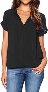 LILBETTER Women's Casual Summer Women Blouse Tops Short Sleeve Shirt(Black,Large)