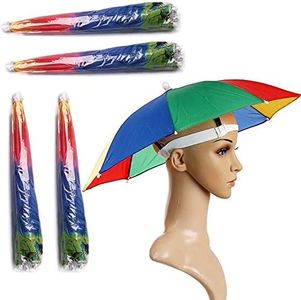 4 Pack Umbrella Hat , Rainbow Adult Cap Multicolor Hands With Head Strap , 21" Diameter Folding Waterproof Elastic Fishing Headwear For Sun , Rain , Beach , Golf , Hiking , Party Color Randomly
