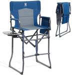 EVER ADVANCED Folding Tall Directors Chair Portable Camping Chair Makeup Artist Chair for Indoor and Outdoor Blue Grey