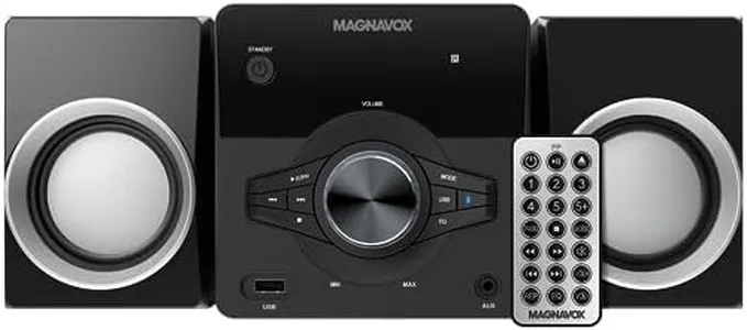 Magnavox MM442 3-Piece Top Loading CD Shelf System with Digital PLL FM Stereo Radio, Bluetooth Wireless Technology, and Remote Control in Black | Blue Lights | LED Display | AUX Port Compatible |