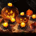 Halloween Spider Tea Lights,Novelty LED Flameless Spider Candle Holder Lights Battery Operated Orange Tea Lights for Halloween Party Table Home Spooky Decor 12 Packs