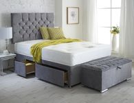 ComfoRest - 5FT King Size Divan Bed with Mattress Included | King Size Divan Bed with Mattress and Ottoman Storage Box | King Size Bed and Mattress Sets | 2 Drawers & 24" Headboard (Silver Naples)