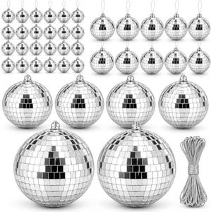 Youdepot 36 Pcs Silver Disco Ball Set, Multi Size, 8, 6, 4, 2 Inch