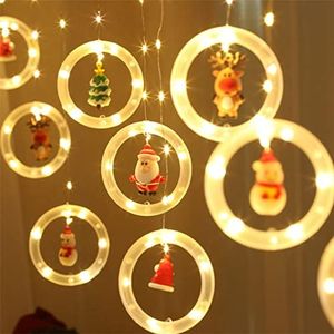 Christmas String Lights,Kiwinvou 120 LED Santa Elk Snowman Fairy Lights USB Powered Christmas Curtain Lights for Xmas Patio Decor,Warm White