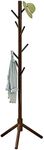 Neween Sturdy Wooden Tree Coat Rack Stand, Adjustable Free Standing Hall Coat Tree with 3 Section & 8 Hooks for Coats, Hats, Bags, Purse, Entryway, Hallway, Easy to Assemble (Brown)