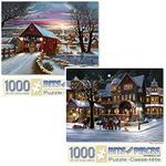 Bits and Pieces - Set of Two (2) 1000 Piece Jigsaw Puzzle for Adults 20"X27" - Home Again The Carolers - 1000 pc Jigsaws by Artist H. Hargrove