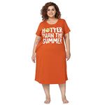 9shines Label Plus Size Nighty Hosiery Cotton Knee Length Short Nightwear Graphic Print Nightdress with Pocket on Right Side (9SPMY23-Sunset Orange, 3XL)