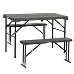 Outsunny 72" Folding Picnic Table Set, 2 Benches, 3-Piece Outdoor HDPE German Style Biergarten Foldable Beer Table for 4, Dark Grey