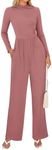 BTFBM Jumpsuits For Women Dressy Long Sleeve Wide Pants Rompers Mock Neck Ruched 2025 Casual Spring One Piece Jumpsuit(Solid Pink, XX-Large)